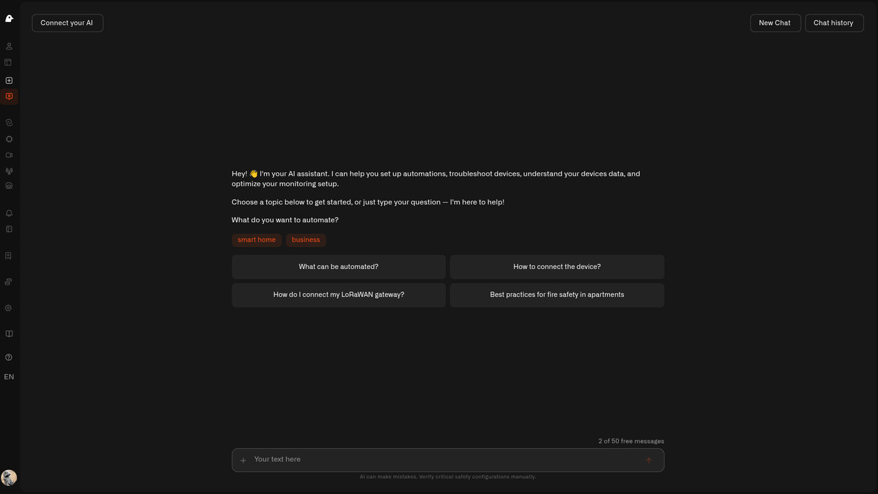 The Kilo AI IoT platform assistant building and deploying a rule from a plain-English request