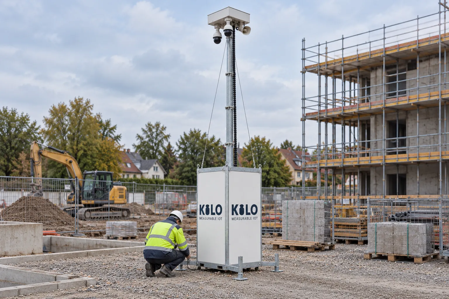 Technician checking the base of the white Kilo camera tower